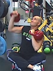 Cross-legged overhead kettlebell press